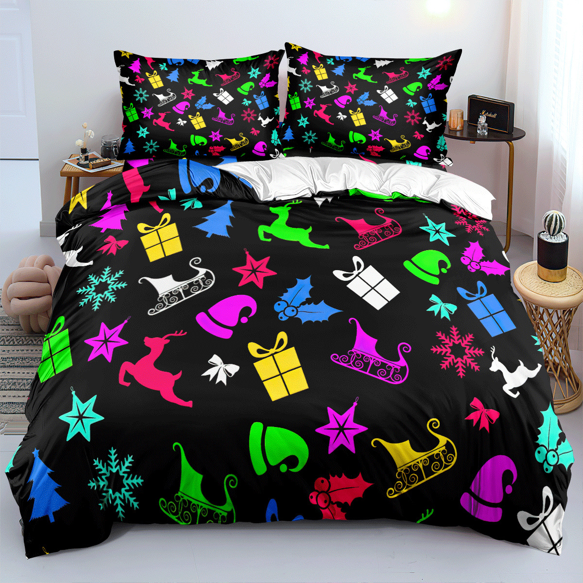 3D数码印花圣诞节系列三件套四件套床上用品可定做尺寸图片