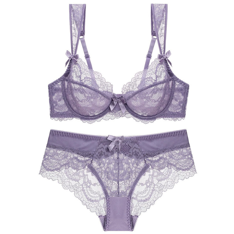 Ultra-Delgado encaje europeo y americano más tamaño chica sujetador traje arco sexy transpirable tentación verano conjunto completo de ropa interior de las mujeres