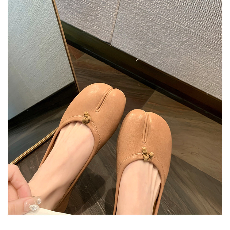 羊皮版~复古真皮软底猪蹄分趾鞋女不累脚平底浅口单鞋马蹄乐福鞋|undefined