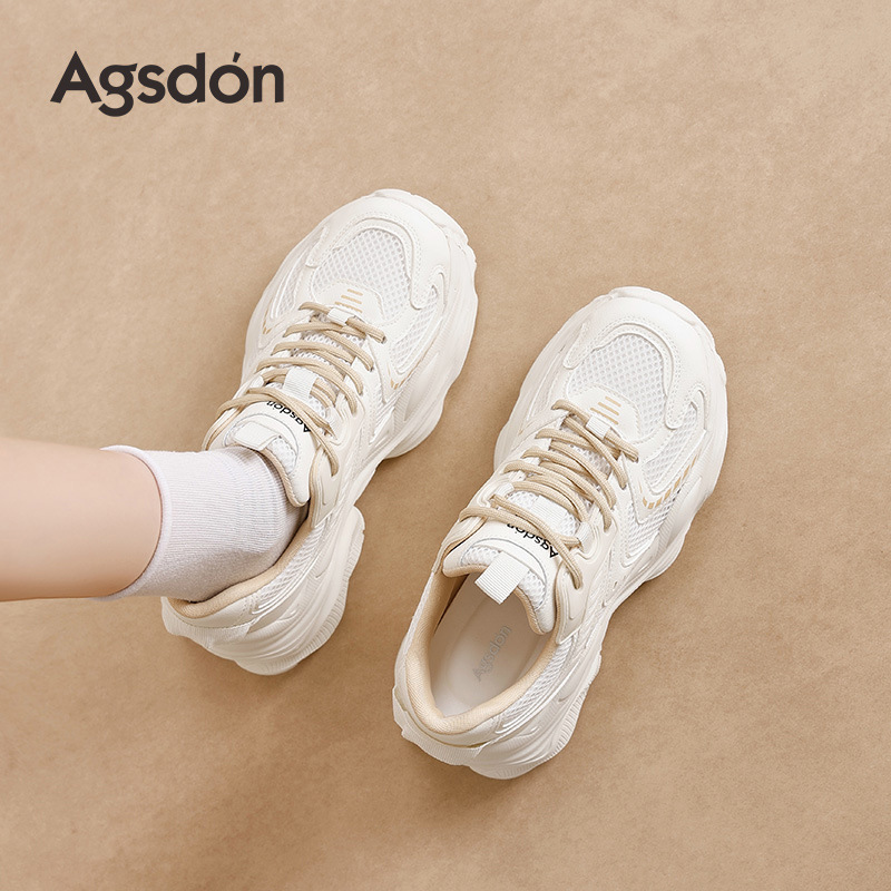 Augustion zapatos de papá de suela gruesa para mujer 2025 nuevo estilo de malla de verano moda ligero zapatos casuales deportivos blancos