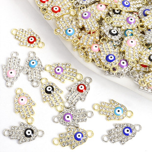 Turkish Devil's Eye Fatima Hand Double Hole Connector Jewelry Accessories DIY Alloy Necklace Bracelet Pendant