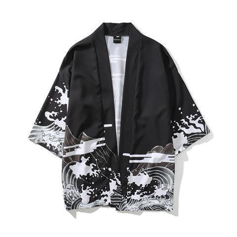 Estilo japonés retro oscuro ukiyo-e robe cardigan kimono hombres y mujeres estilo chino suelta 3/4 manga camisa abrigo moda