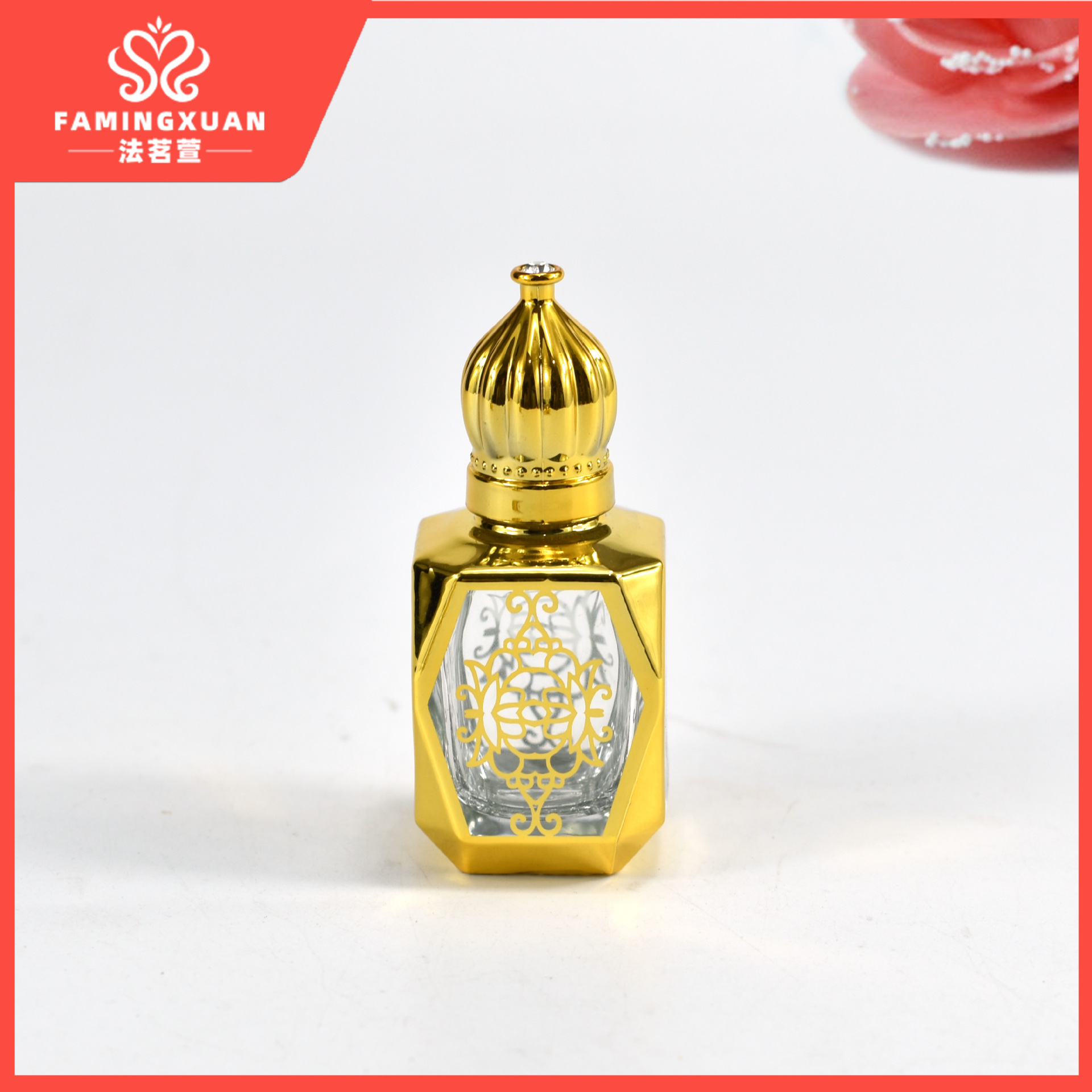 Botella de perfume de faimingxuan sub-embalaje botella vacía a granel perfume botella vacía 17ML dorado bola de cristal perfume botella vacía