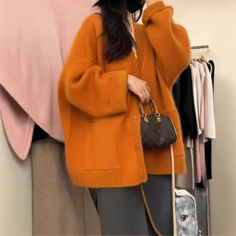 Versatile Soft Knit Cardigan Sweater for Women, New Autumn and Winter Style, Loose Fit, Plus Size, Slimming, Lazy Style, Plush Long Coat