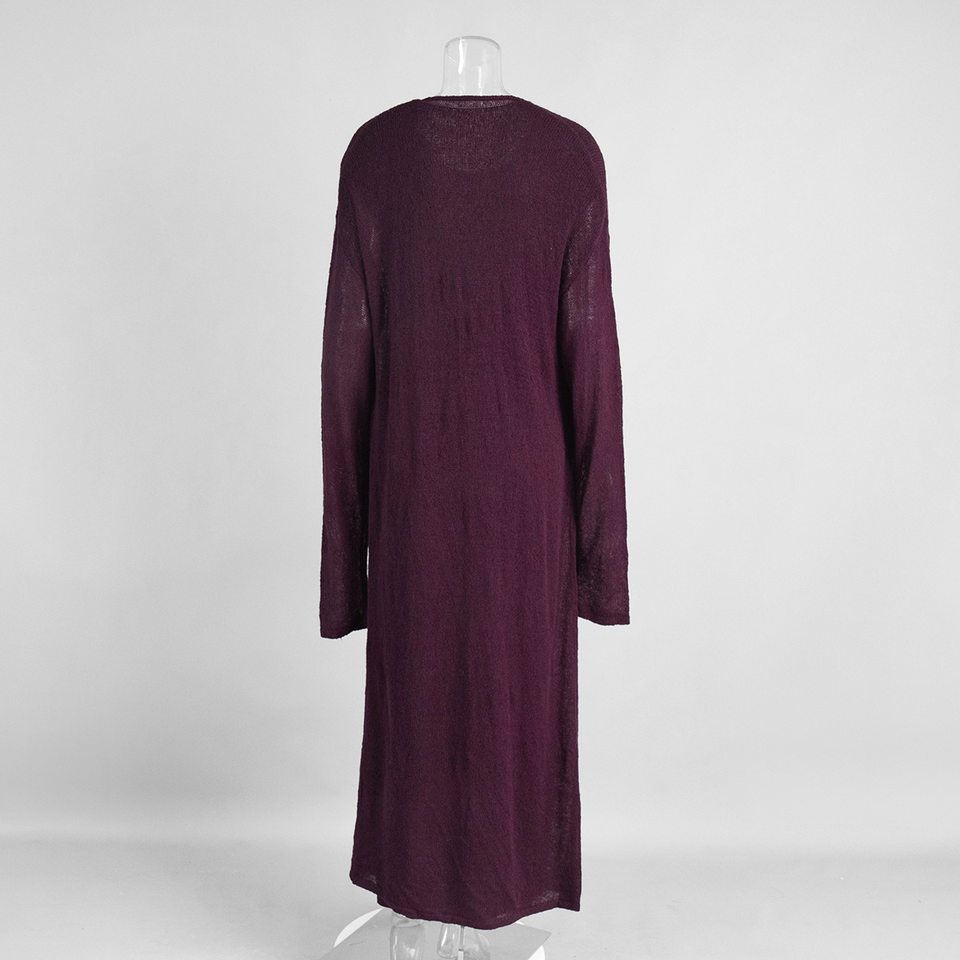 Bộ đầm dệt kim hai mảnh nữ gồm áo cardigan dài tay và đầm liền thân dáng dài — trắng, tím chi tiết 10
