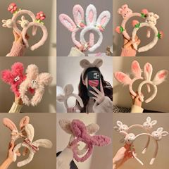 ウサギの耳のカチューシャかわいい子供のウサギの髪飾り洗顔マスクのぬいぐるみのカチューシャの甘い髪の少女の髪飾り
