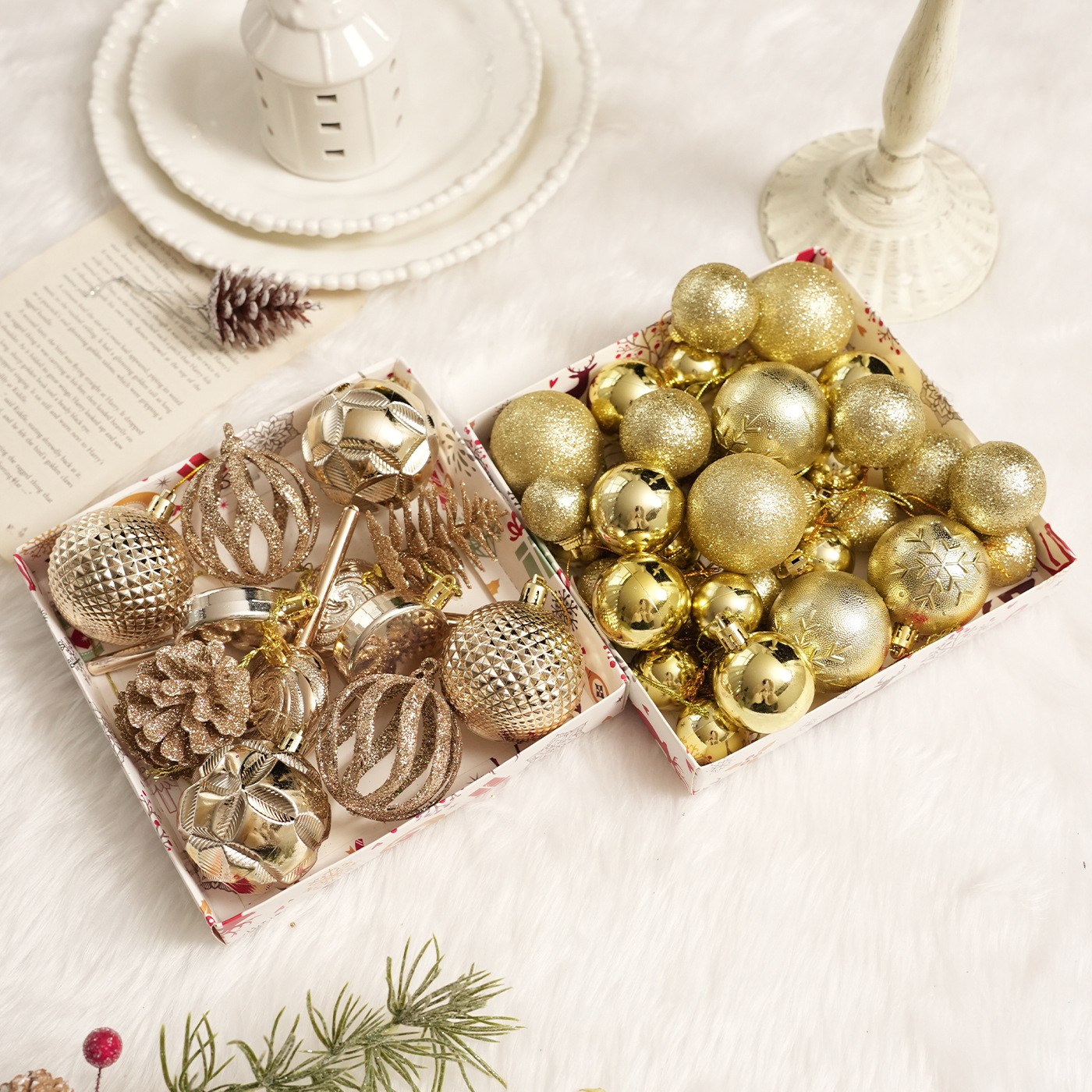 Conjunto de Navidad transfronterizo caja de polvo adhesivo galvanizado decoración del árbol de Navidad decoración de la atmósfera de vacaciones decoración de colgante en stock image 2