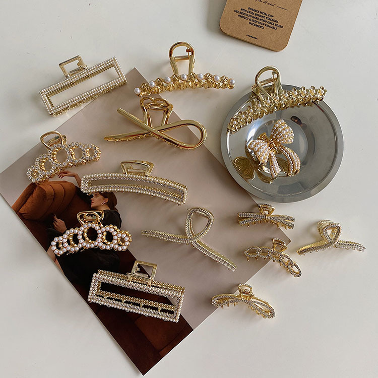 20g Weight Wedding Occasion Alloy Material Geometric Pattern Women'S Gender Plating Design Gold, Silver Color Korean Alloy Pearl Rhinestone Grab Clip 6
