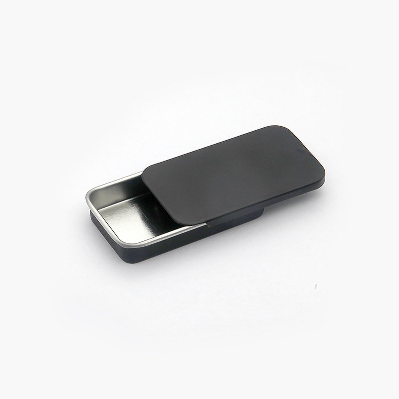 Caja de hojalata deslizante negra en stock, mini caja de hojalata para bálsamo, nueva serie de cajas cuadradas de almacenamiento con sistema de apertura y cierre. image 13