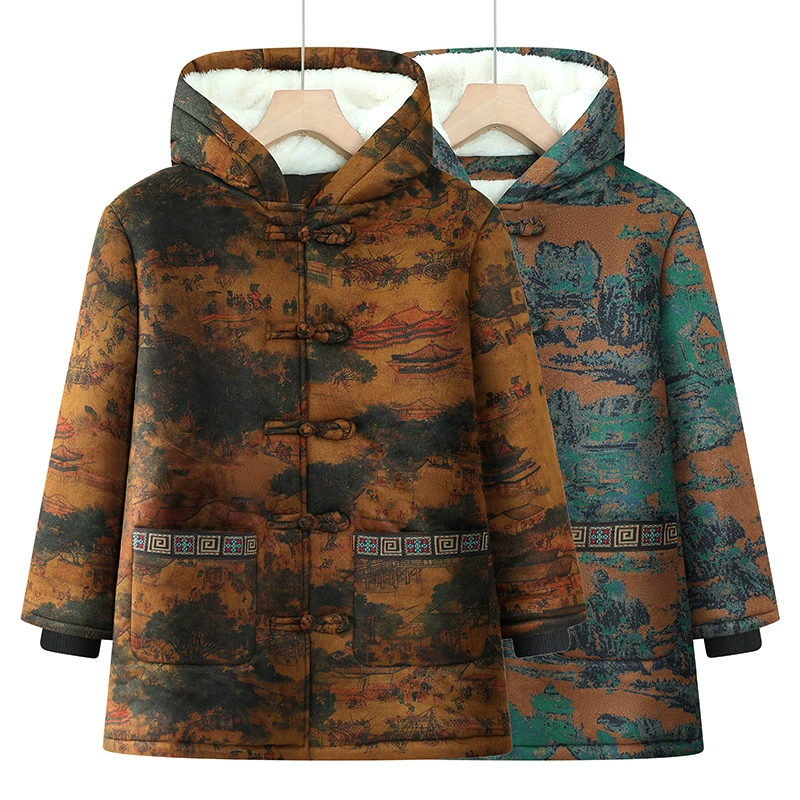 Среднее и старое хлопчатобумажное пальто женская бархатная толстая бабушка хлопчатобумажная одежда пожилая мама зимнее платье средней и длинной цветочной ватной куртки