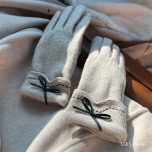 迷醉人樱桃红!法式优雅羊毛wool手套女冬季加厚加绒分指手套触屏