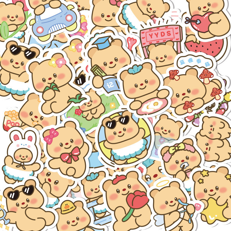100 Butter Bear Cartoon Stickers Cute Bear Expression Notebook Hand Account Decoration Small Stickers Wholesale
