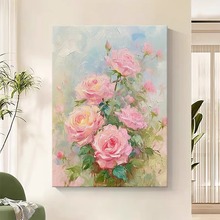 奶油风粉色玫瑰花客厅喷绘装饰画花卉《花开富贵》餐厅治愈系挂画