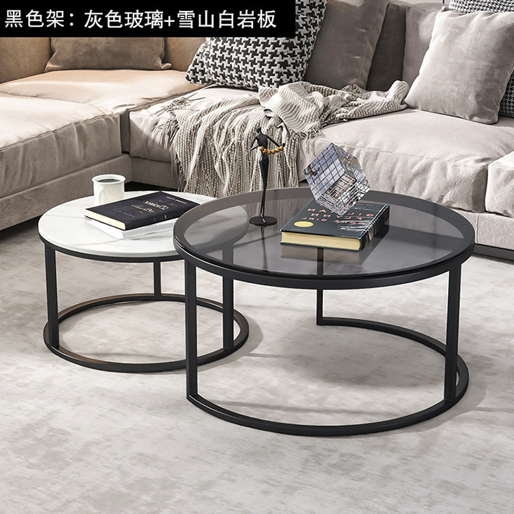 Mesa de centro de vidrio estilo nórdico, de lujo ligero, extensible, redonda, moderna, minimalista, para apartamentos pequeños, para uso doméstico.