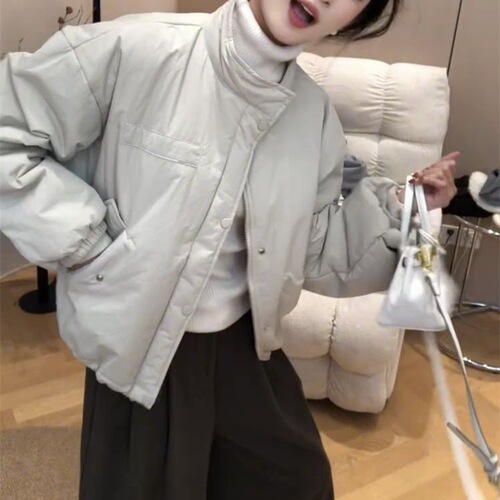2026 Winter Internet-Famous New Fashionable Thin Cotton Jacket Short Coat Women's Korean-Style All-Match Stand-Neck Loose Cotton Padded Jacket