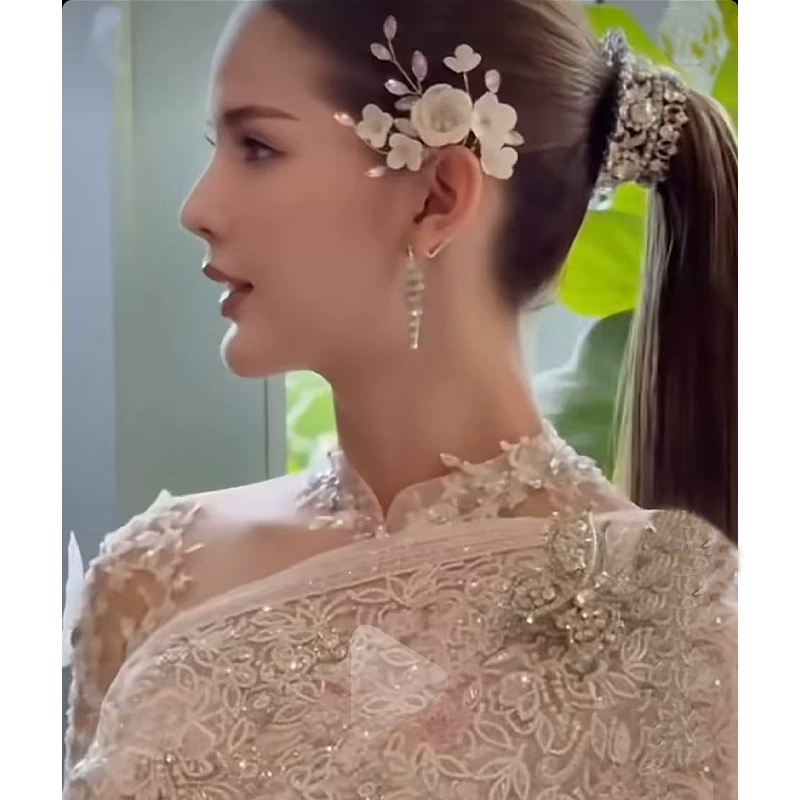 Трансграничное тайское свадебное платье Tai Tai Fashion Elf Ушной зажим из кости Тайский хрустальный лист ручной работы