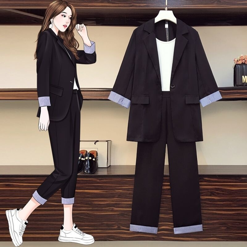 Thin Style Slimming and Flesh-Covering Suit for Plus-Size Women, 2026 New Fashion Elegant Blazer Two-Piece Set