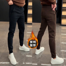 秋冬款加绒休闲裤男高档压花简约小脚裤韩版潮流修身百搭束脚卫裤