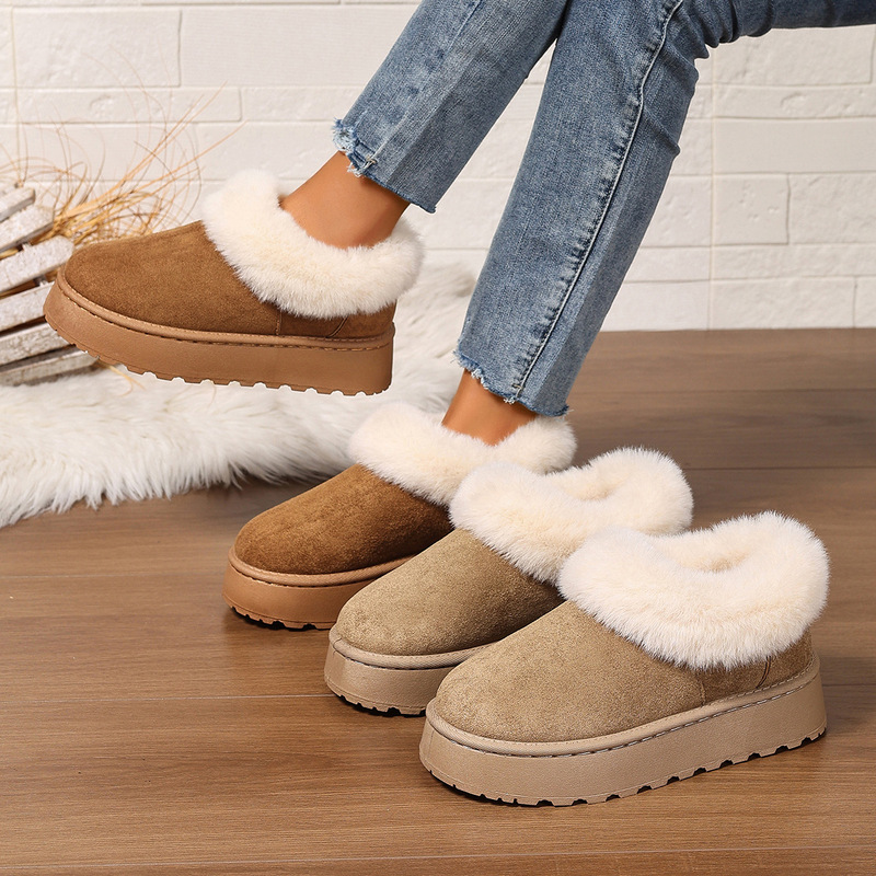 Thick-Soled Snow Boots for Women 2025 Winter New Korean Style Versatile Plush Women's Cotton Shoes Short Tube Fleece-Lined to Heattech Cross-Border