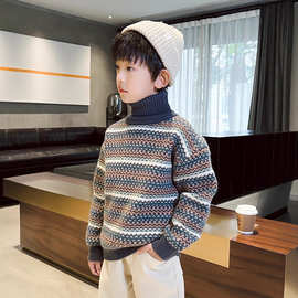 北极绒加厚男孩高领毛衣秋冬服装2025新款男女中性儿童针织衫上衣