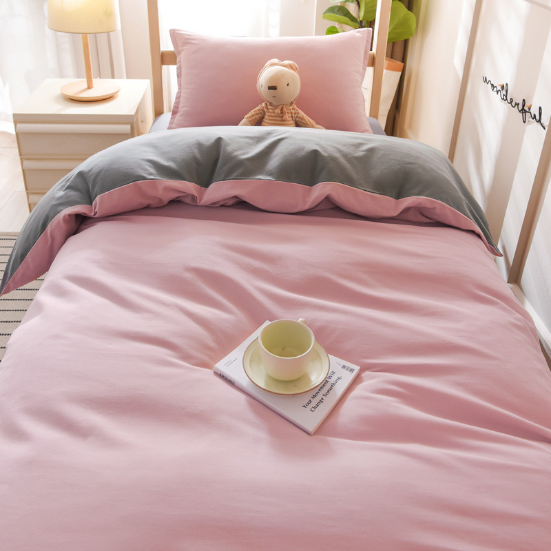 Dormitorio ropa de cama de tres piezas cepilladas de algodón puro sábana gruesa funda de edredón sábana individual de cuatro piezas para estudiantes