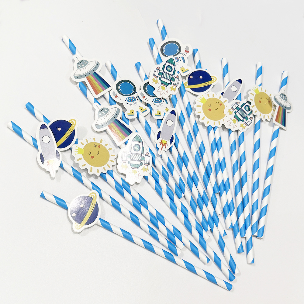 Amazon Cross-border Space Theme Party Torta de paja Tarta de tarjeta Fiesta de carnaval Rocket Star Planet Props