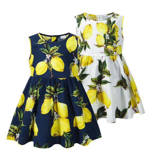 Summer new girls' dress, children's Korean lemon flower dress, baby girl's sleeveless printed dress