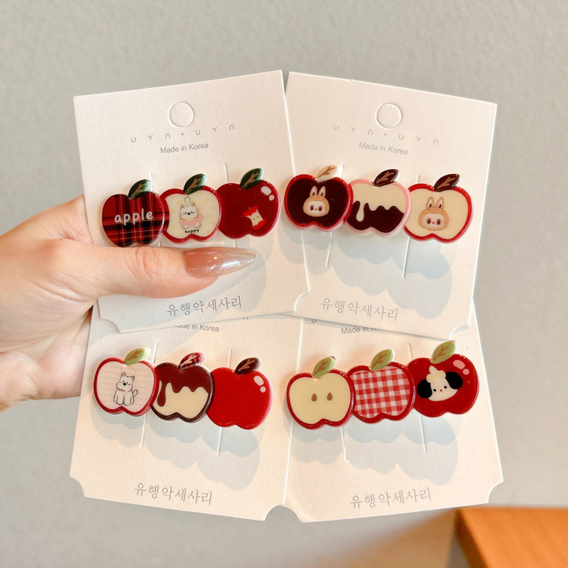 Dulce encantador dibujos animados manzanas accesorios para el cabello de chicas un clip de pelo no daña el cabello lateral clip de pelo roto al por mayor