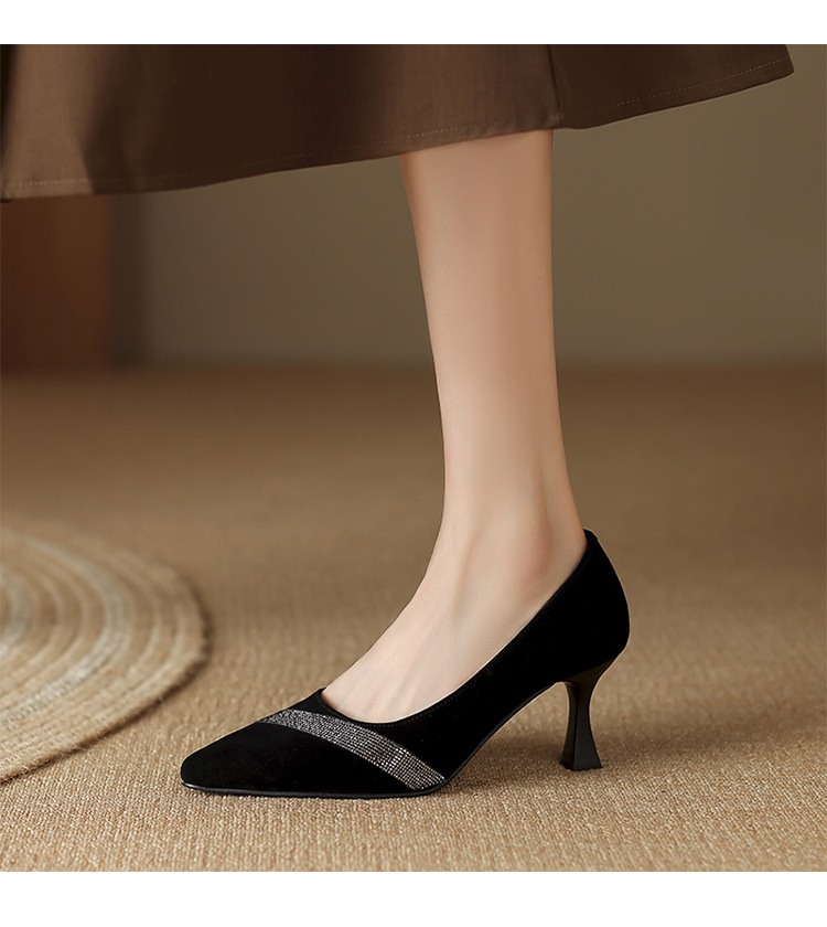 Giày cao gót nữ da thật mũi nhọn gót nhọn 6cm miệng nông công sở xuân hè — Gót Thô 3cm chi tiết 3