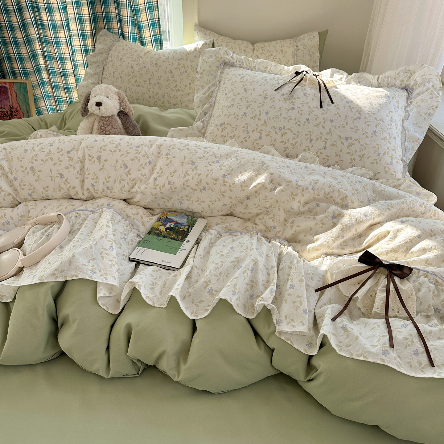 Cama de aire princesa de algodón de encaje de cuatro piezas madre y bebé clase A sábanas de cama desnudas cubierta cama de dormitorio gaza de tres piezas