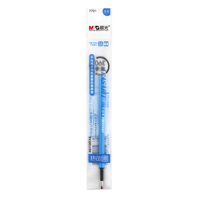 Morning Mg Light Heat Erasable Pen Refill 7701 Retractable Gel Pen Refill for Students, Easy Erase, 0.5 Bullet Tip, Black and Blue Refill