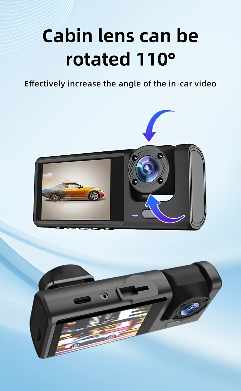 Three-Lens Car Dashcam, New Cross-Border Model, Enhanced Night Vision, Wifi Connectivity for Parking Monitoring