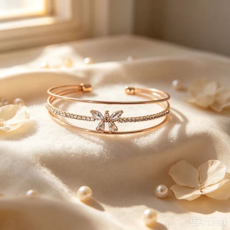 New European and American fashion diamond-studded open bow bracelet, trendy and elegant design, zircon bracelet New European and American fashion diamond-studded open bow bracelet, trendy and elegant design, zircon bracelet
