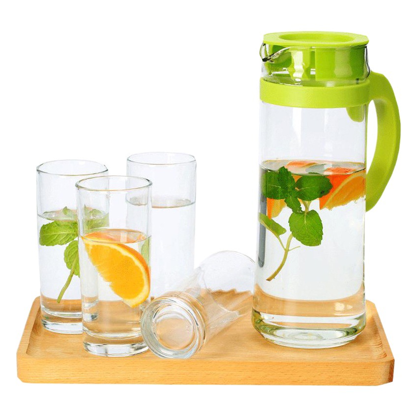 Verano hogar vidrio botella de agua fría traje de gran capacidad transparente simple botella de agua fría taza de agua juego de té de 5 piezas al por mayor