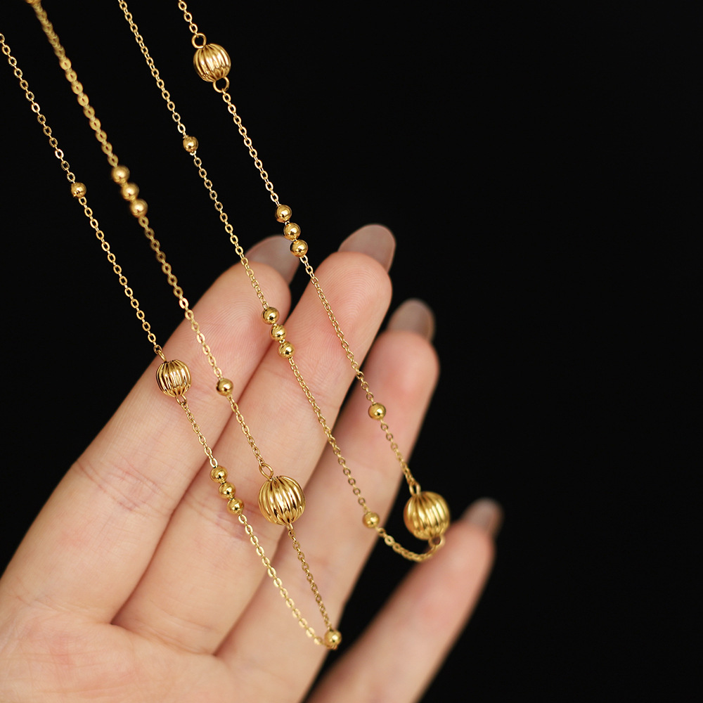 Lantern Ball Beaded Stainless Steel Necklace