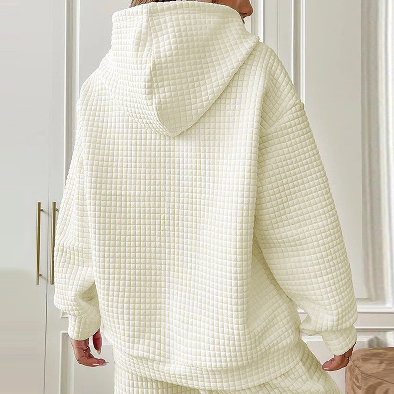 2023 Otoño e Invierno ropa de mujer nueva waffle con capucha de manga larga letra impresa suéter suelto europeo y americano transfronterizo tamaño europeo