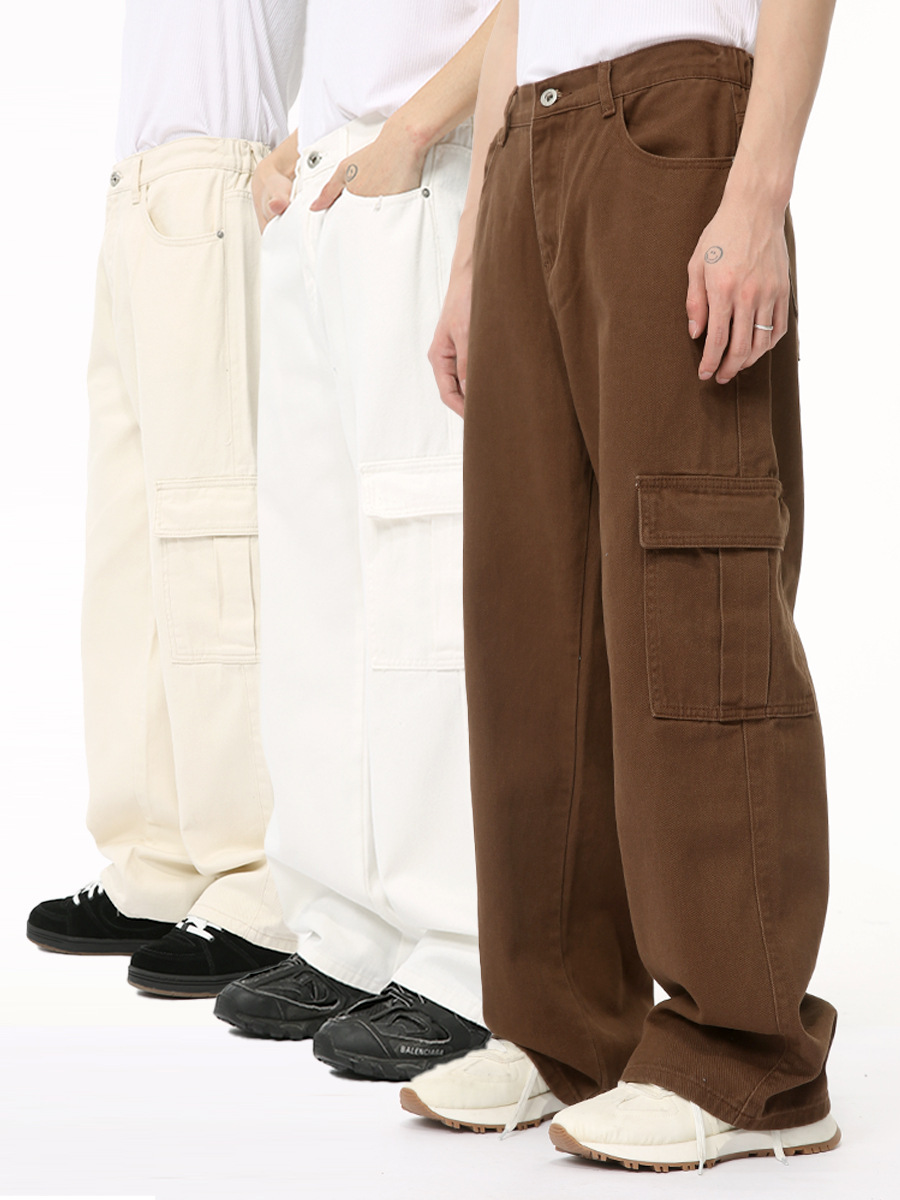 Ropa para hombre MTLCLOTHES | Vaqueros cargo elásticos de estilo retro urbano, holgados y elegantes, con múltiples bolsillos.