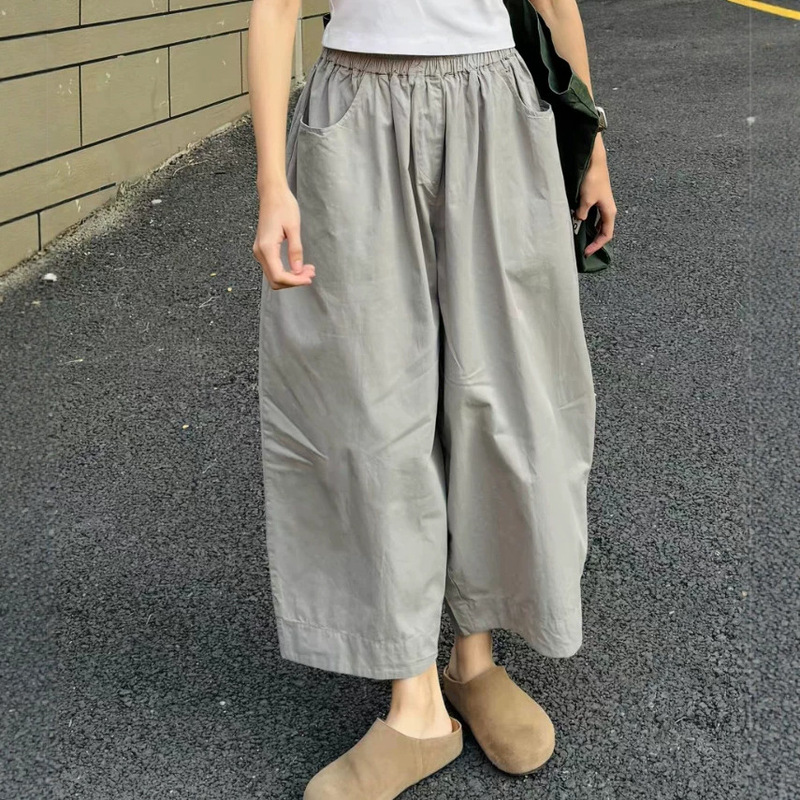 Highly Recommended! Gray Quick-Dry Wide-Leg Pants for Women, Summer Japanese Style, Loose and Casual, Lazy Style, Casual Cropped Pants Highly Recommended! Gray Quick-Dry Wide-Leg Pants for Women, Summer Japanese Style, Loose and Casual, Lazy Style, Casual Cropped Pants