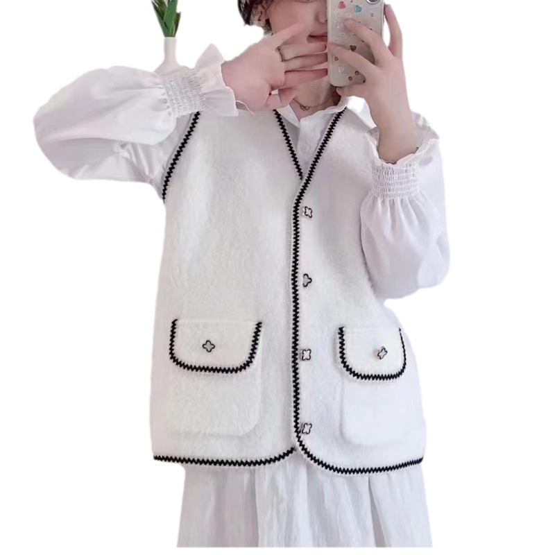 Francés estilo de Chanel imitación de visón de terciopelo desgaste exterior Chaleco de punto para las mujeres otoño e invierno nuevo todo-juego suelta chaleco exterior chaleco