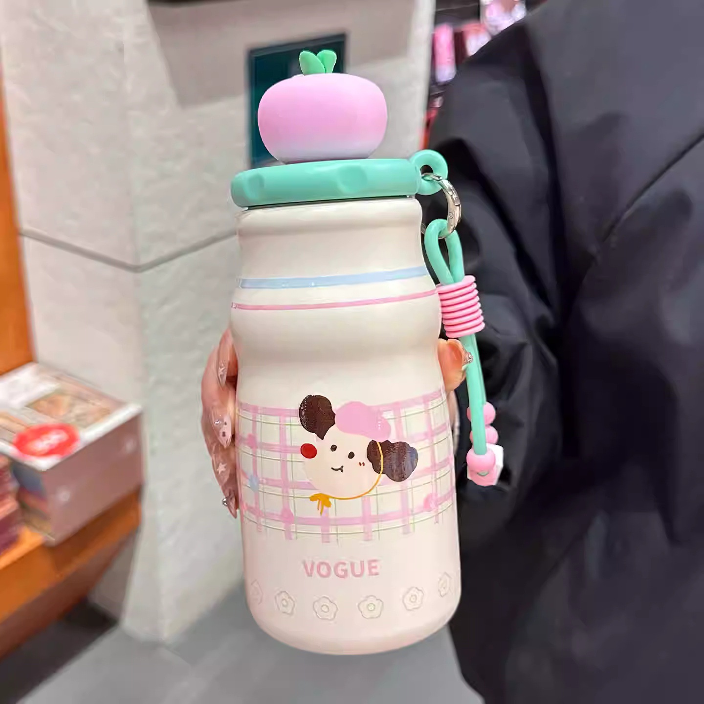 New Cartoon Cute Milk Bottle Thermos Cup 316 Stainless Steel Liner with Carrying Rope Portable Water Cup for Girls and Students