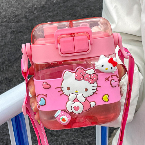 hellokitty water cup cute girls high-looking Sanrio plastic cup portable children and students double drinking