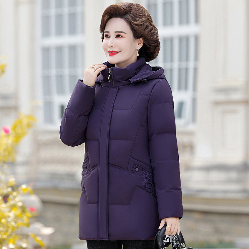 Authentic Store-Bought Winter down Jacket for Middle-Aged Moms, 2025 Winter Warm White Duck down Women's Slim-Fit Elegant Coat