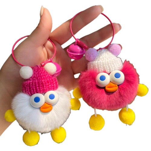 Cute real rex rabbit fur little duck car keychain pendant plush doll doll small briquettes schoolbag bag pendant