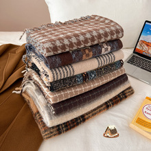 2025新款咖啡色加厚围巾女冬保暖流苏围脖软糯男百搭情侣披肩批发