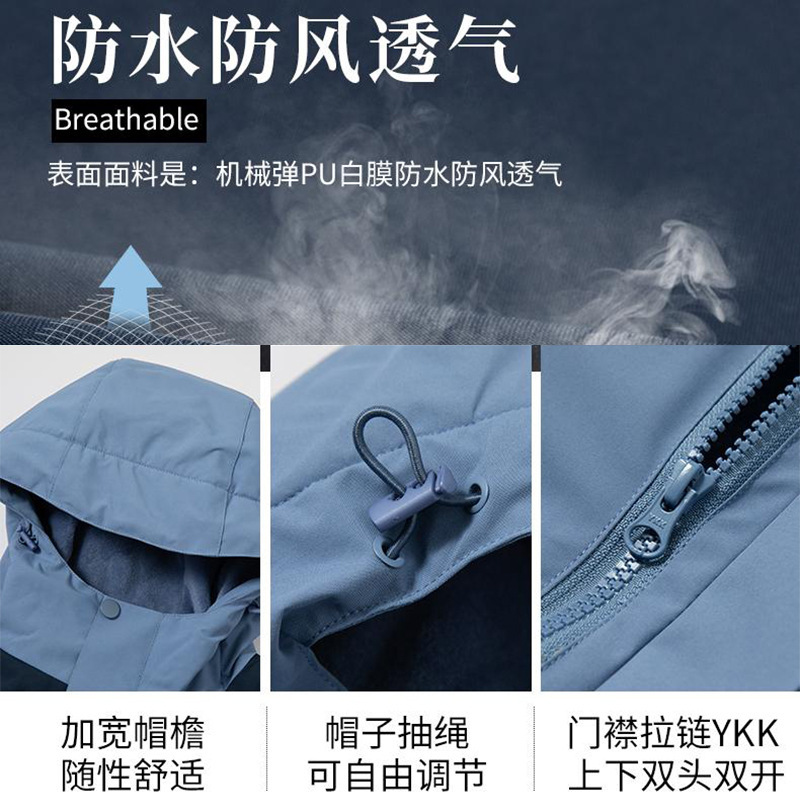 Chaqueta de trabajo unisex, impermeable, cortavientos, con forro polar, gruesa, con capucha desmontable, logotipo personalizable, de alta gama.