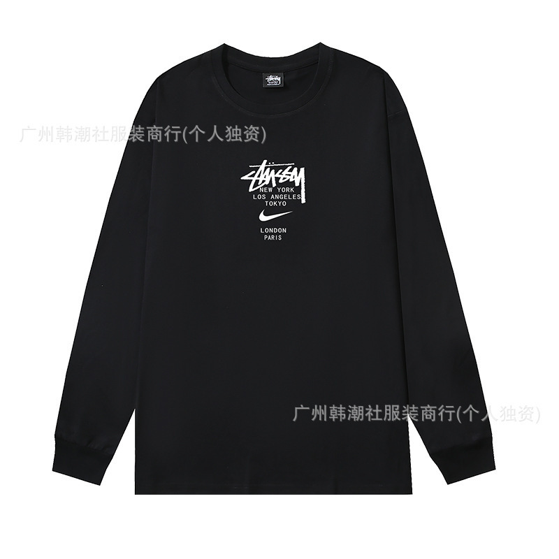 オリジナルラベルクロスボーダー新しいトレンディなブランド stu ツアークラシックレタープリントラウンドネック長袖 Tシャツドロップシッピング|undefined
