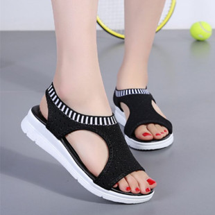 2024 New Summer Export Plus Size Women's Fly Woven Fish Mouth Casual Sandals Set European and American Style Breathable