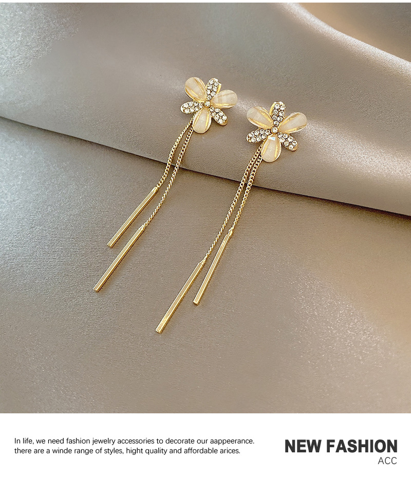 Korean Dongda Long Fringe Earrings Womens Summer New Flower Earrings Cold Style Refined Rhinestone Ear Ringspicture7