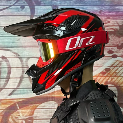 Motosiklet kaskı (dəbilqə), Go-Kart Rally Helmet Mountain Bike Helmet - red-line-orz-red-frame-goggles-with-gloves-and-face-shield-s