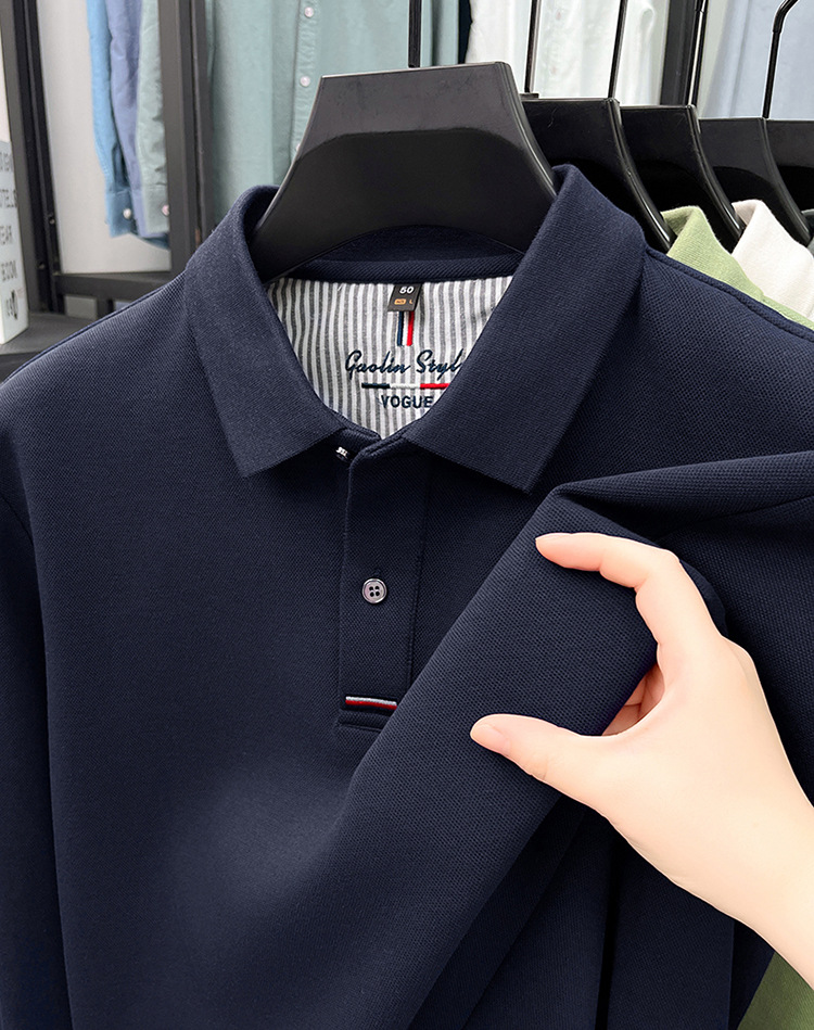 Áo polo nam dài tay cổ bẻ 100% cotton đánh bóng, form regular — nâu vàng chi tiết 22